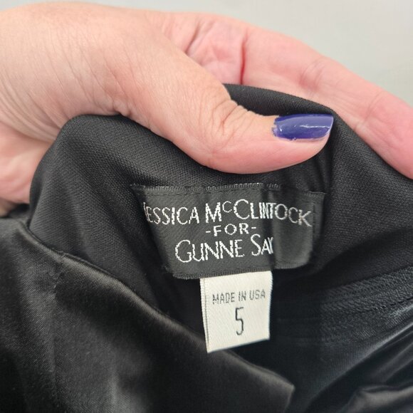Jessica McClintock for Gunne Sax Black Gold V-Neck Mini Dress Juniors 5 - Picture 8 of 10